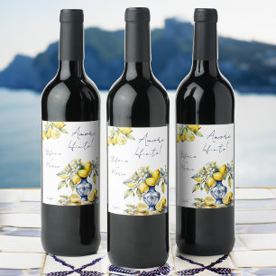 Étiquette Pour Bouteilles De Vin Amalfi italien tuiles bleu citrons mariage