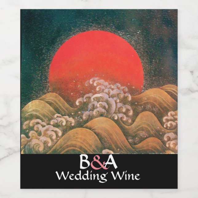Étiquette Pour Bouteilles De Vin AMATERASU, SUN GODDESS MONOGRAMME Mariage rouge (Étiquettes simples)
