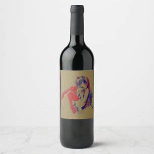 Étiquette Pour Bouteilles De Vin Américain Manga Neko Catgirl Kawaii Anime