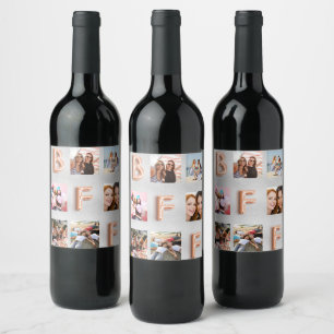 Étiquette Pour Bouteilles De Vin Amis argent rose or collage photo BFF