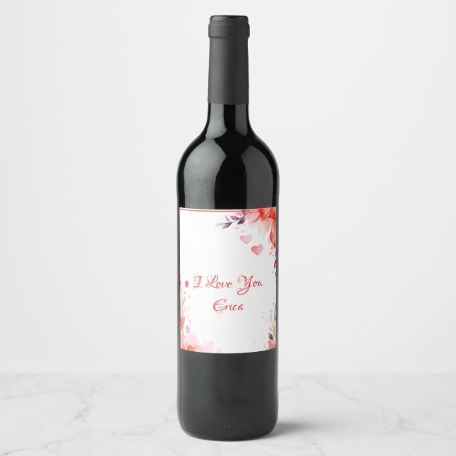 Étiquette Pour Bouteilles De Vin Amour | Nom personnalisé| Saint-Valentin (Devant)