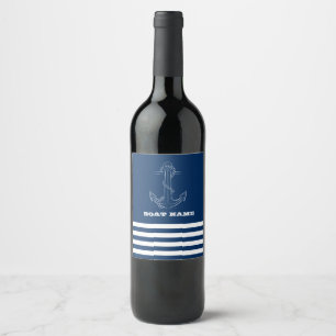 Étiquette Pour Bouteilles De Vin Ancre de marine bleu marine rayée Marin