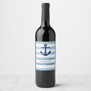 Étiquette Pour Bouteilles De Vin Ancre de marine Cadre de marine #2 Rayure blanche
