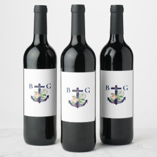 Étiquette Pour Bouteilles De Vin Ancre Floral Nautical Summer Mariage
