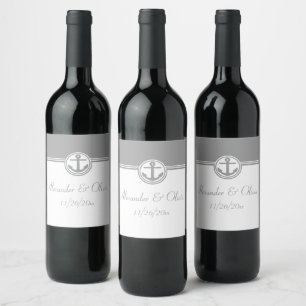 Étiquette Pour Bouteilles De Vin Ancre marine gris