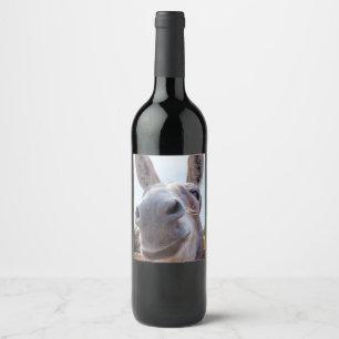 Étiquette Pour Bouteilles De Vin Âne gris souriant comique