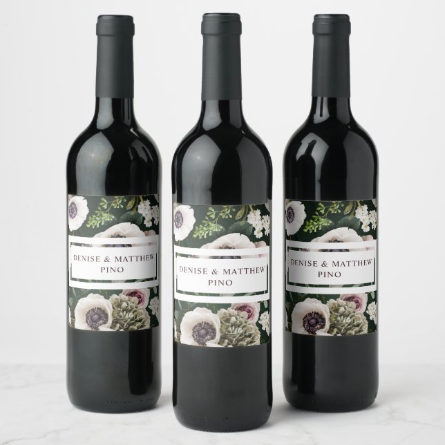 Étiquette Pour Bouteilles De Vin Anémone blanche sur Emerald (Bouteilles)