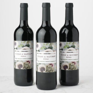 Étiquette Pour Bouteilles De Vin Anémone blanche sur goutte grise du nord