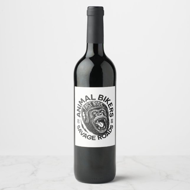 Étiquette Pour Bouteilles De Vin Animal Bikers (Devant)