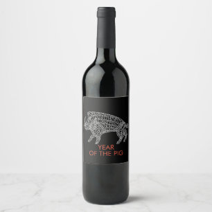 Étiquette Pour Bouteilles De Vin Année du porc - sanglier avec des runes