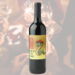 Étiquette Pour Bouteilles De Vin Année du serpent 2025 Chinois Nouvel an couleuvre