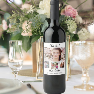 Étiquette Pour Bouteilles De Vin Anniversaire blanc photo collage applaudissements