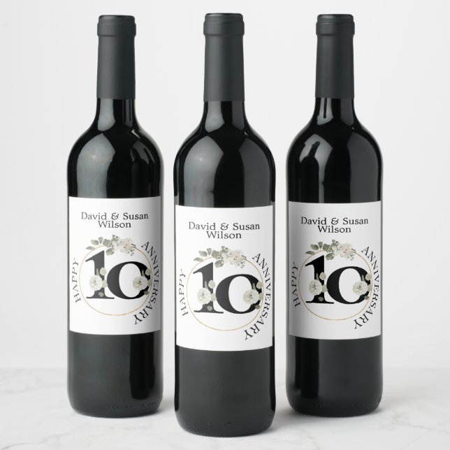 Étiquette Pour Bouteilles De Vin ANNIVERSAIRE DE 10 ans (Bouteilles)