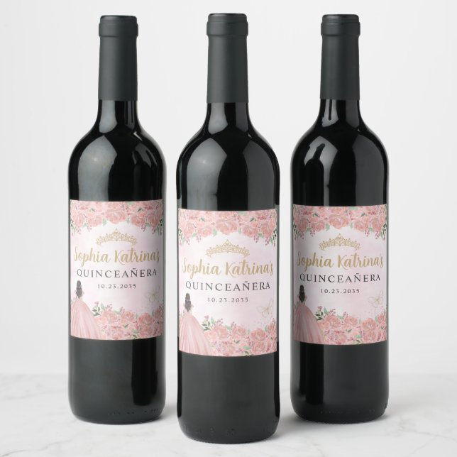Étiquette Pour Bouteilles De Vin Anniversaire de la princesse florale rose pâle Qui (Bouteilles)