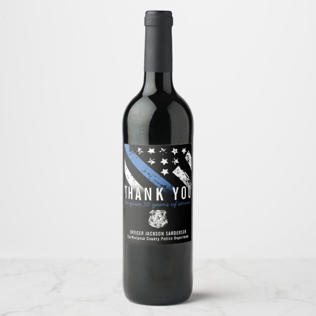 Étiquette Pour Bouteilles De Vin Anniversaire de la retraite de la police Ligne ble (Devant)