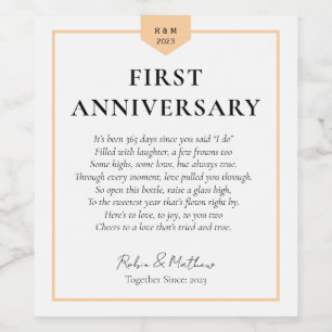 Étiquette Pour Bouteilles De Vin Anniversaire de mariage PREMIER ANNIVERSAIRE