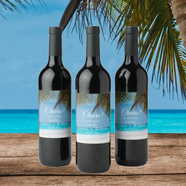 Étiquette Pour Bouteilles De Vin Anniversaire du 50e Mariage d'Ocean Tropical (Créateur téléchargé)