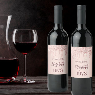 Étiquette Pour Bouteilles De Vin Anniversaire fête année né rose or parties scintil