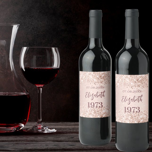 Étiquette Pour Bouteilles De Vin Anniversaire fête année rose confetti d'or (Créateur téléchargé)