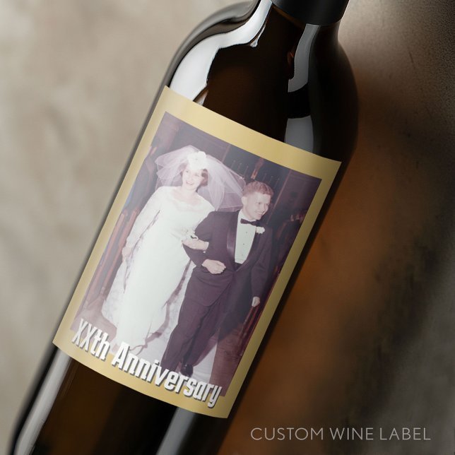 Étiquette Pour Bouteilles De Vin Anniversaire mariage avec photo et frontière (Custom Wedding Anniversary Wine Label)