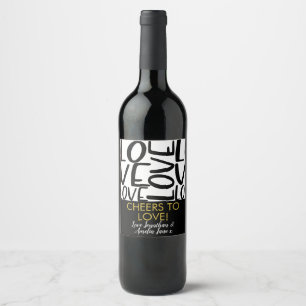 Étiquette Pour Bouteilles De Vin Anniversaire mariage Love Typographie Noir Blanc
