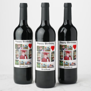 Étiquette Pour Bouteilles De Vin Anniversaire moderne personnalisé 11 Photo Collage