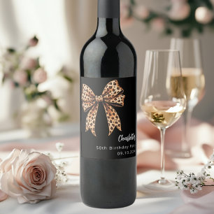 Étiquette Pour Bouteilles De Vin Anniversaire noir empreinte de léopard