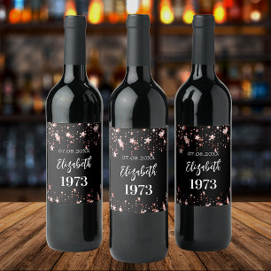 Étiquette Pour Bouteilles De Vin Anniversaire noir rose étoiles or