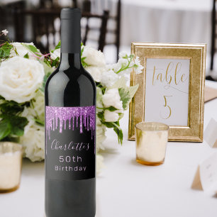 Étiquette Pour Bouteilles De Vin Anniversaire noir violet parties scintillant goutt