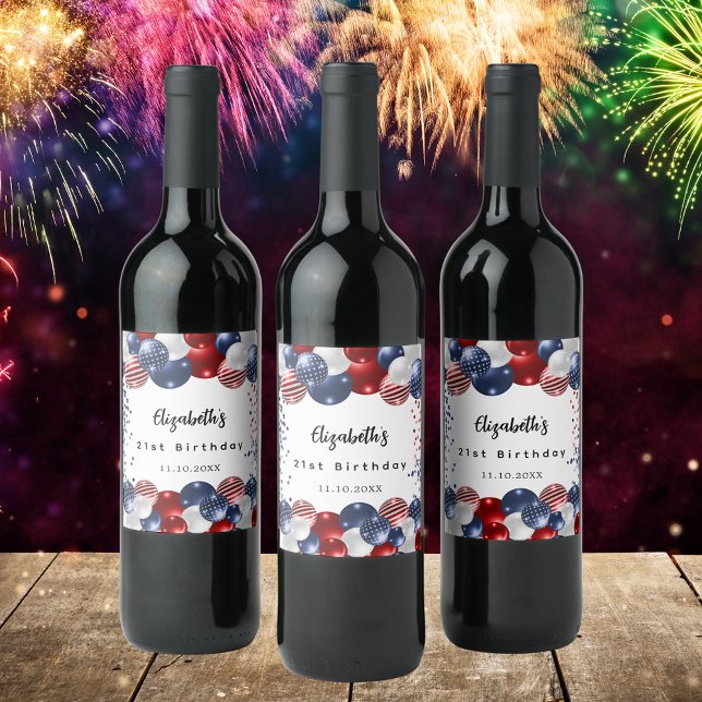 Étiquette Pour Bouteilles De Vin Anniversaire patriotique USA rouge blanc bleu (Créateur téléchargé)