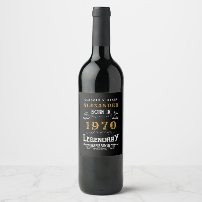 Étiquette Pour Bouteilles De Vin Anniversaire personnalisé 1970 Ajouter Votre Nom L (Devant)