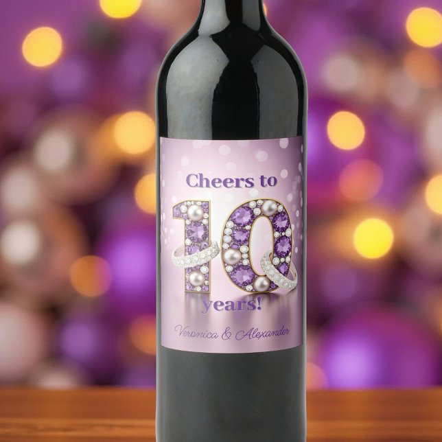 Étiquette Pour Bouteilles De Vin Anniversaire radiant 10e Gemstone & Diamond Rings (Créateur téléchargé)