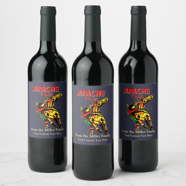 Étiquette Pour Bouteilles De Vin Apache Trail #1, Amérindien Avec Bannière (Bouteilles)