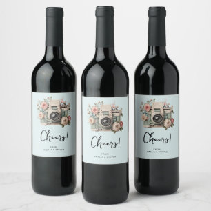 Étiquette Pour Bouteilles De Vin Appareil photo avec fleurs Rétro Pastel