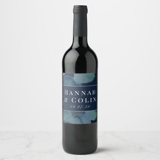 Étiquette Pour Bouteilles De Vin Aquarelle Abstraite Emerald de la marine moderne (Devant)