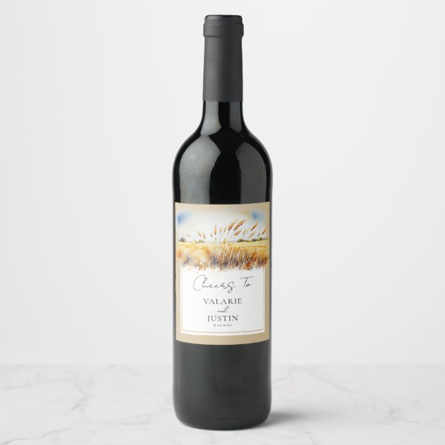 Étiquette Pour Bouteilles De Vin Aquarelle Blé Western Mariage Étiquette de vin (Devant)