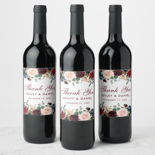 Étiquette Pour Bouteilles De Vin Aquarelle bleu Bourgogne Mariage