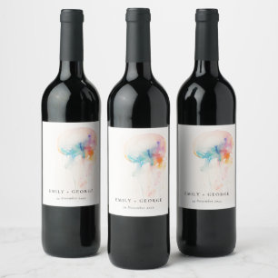 Étiquette Pour Bouteilles De Vin Aquarelle colorée sous-marine méduse Mariage