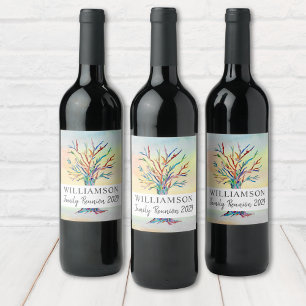 Étiquette Pour Bouteilles De Vin Aquarelle de famille de réunion personnalisée