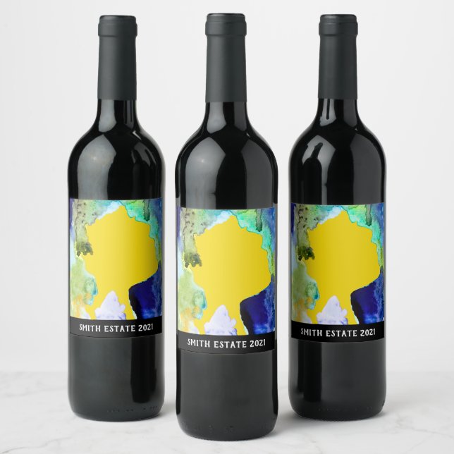 Étiquette Pour Bouteilles De Vin Aquarelle de l'art silhouette abstraite (Bouteilles)