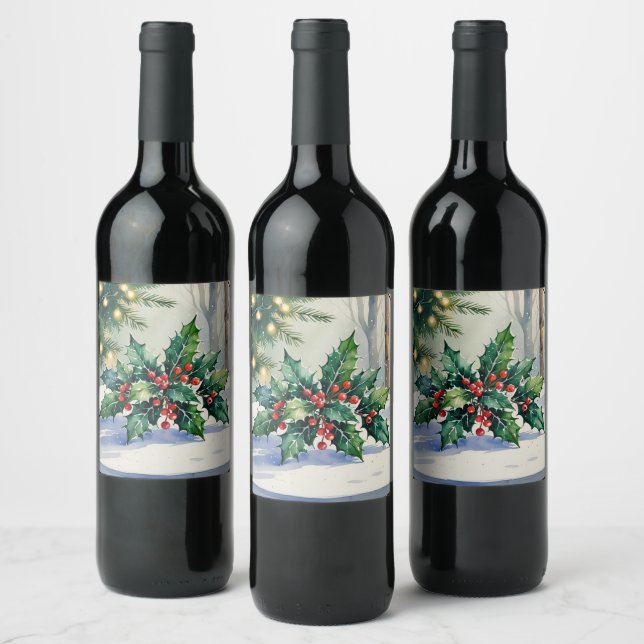 Étiquette Pour Bouteilles De Vin Aquarelle de Noël Mistletoe (Bouteilles)