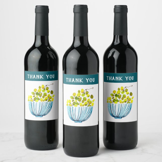 Étiquette Pour Bouteilles De Vin Aquarelle de raisins fruits mignons (Bouteilles)