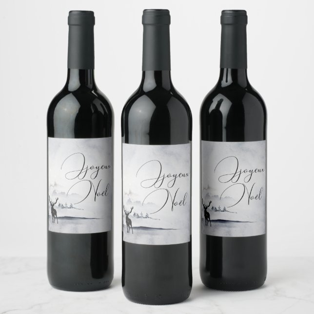 Étiquette Pour Bouteilles De Vin Aquarelle de rennes rustiques Joyeux Noel (Bouteilles)