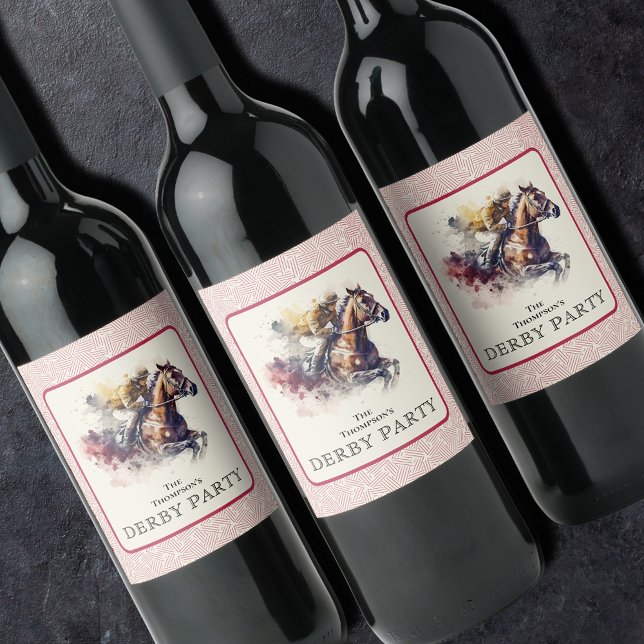 Étiquette Pour Bouteilles De Vin Aquarelle Derby Hippocampe rouge (Créateur téléchargé)