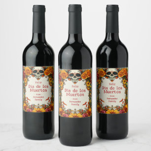 Étiquette Pour Bouteilles De Vin 💀 🎉 Aquarelle Día de Muertos