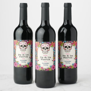 Étiquette Pour Bouteilles De Vin 💀 🎉 Aquarelle Día de Muertos