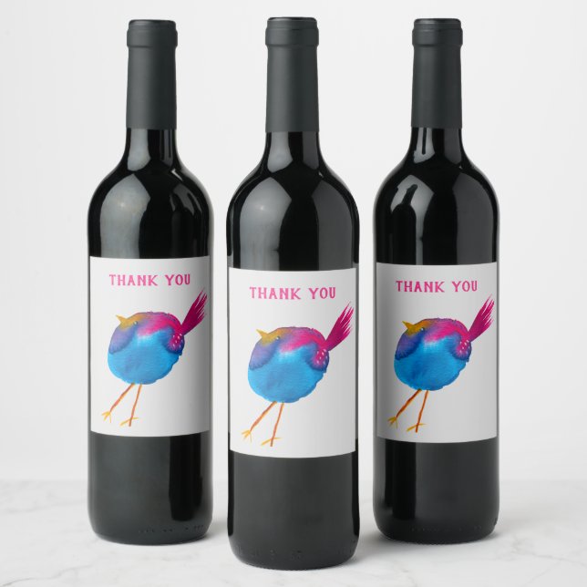 Étiquette Pour Bouteilles De Vin Aquarelle d'oiseau bleu (Bouteilles)