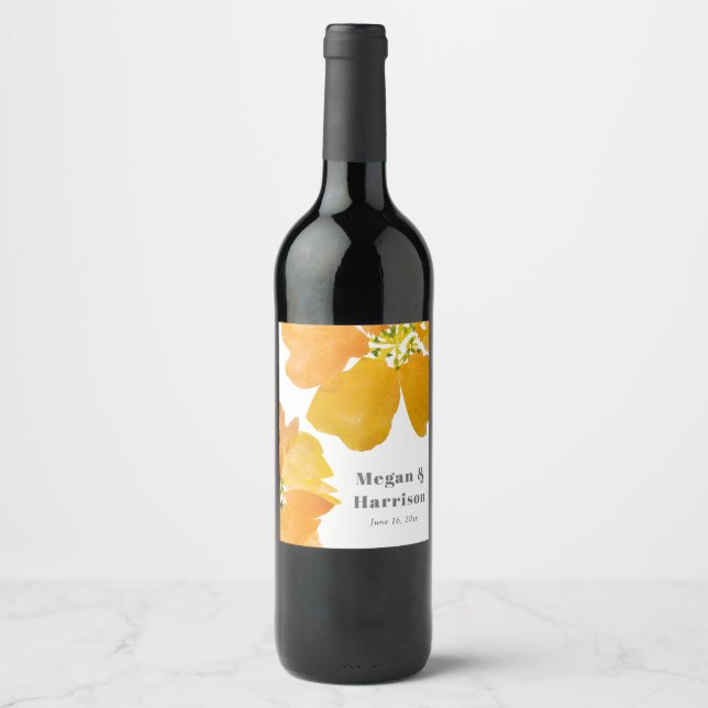 Étiquette Pour Bouteilles De Vin Aquarelle étonnante Fleurs orange (Devant)