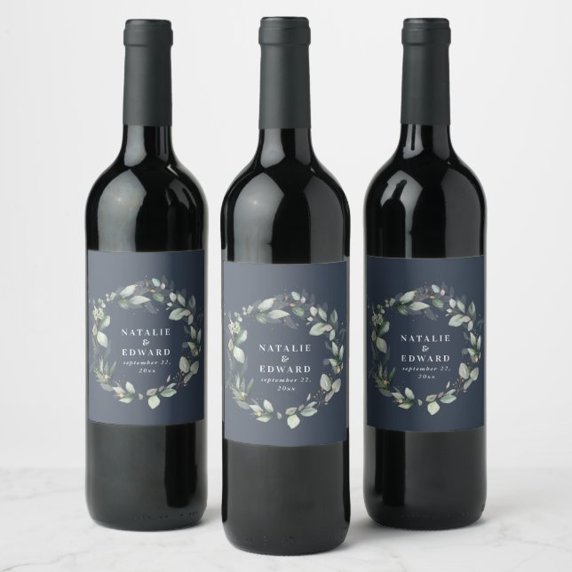 Étiquette Pour Bouteilles De Vin Aquarelle eucalyptus élégante fête de mariage (Bouteilles)