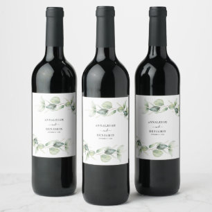 Étiquette Pour Bouteilles De Vin Aquarelle Eucalyptus Feuille Mariage vert